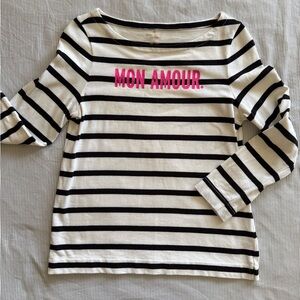 Kate Spade Black and White Striped Sweatshirt with Pink Text